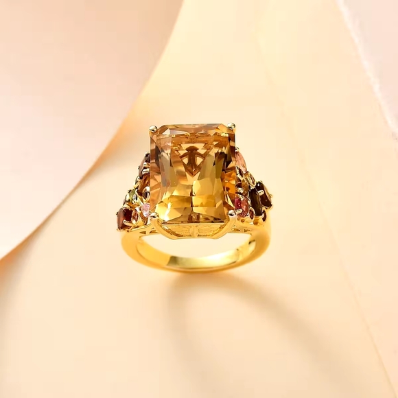 Radiant Cut Brazilian Citrine and Multi-Tourmaline Butterfly Ring